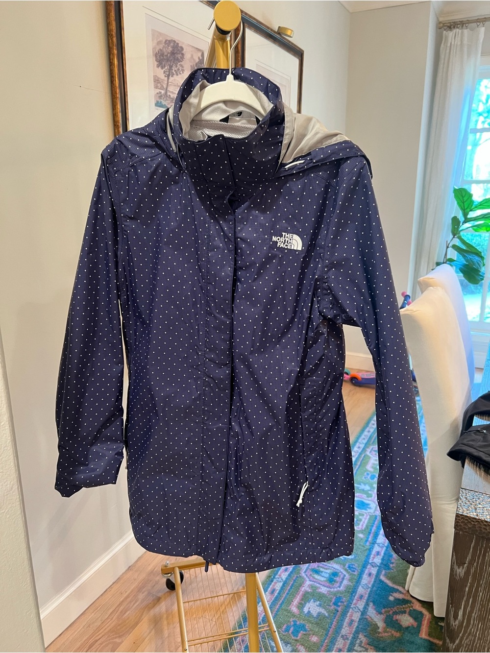 The North Face womens ' Navy Polka Dot Rain Jacket